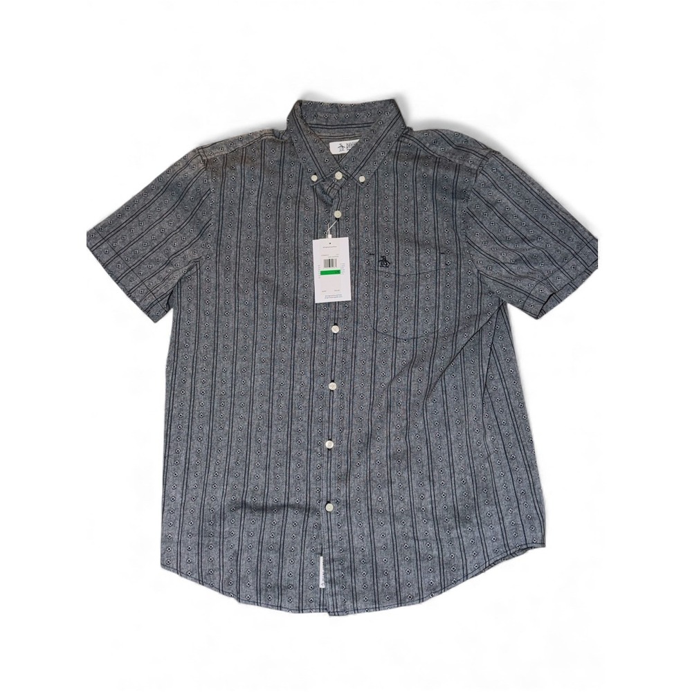 Original Penguin Mens Short Sleeve Button Down Shirt Dark Sapphire, Size L, NWT - Picture 2 of 7